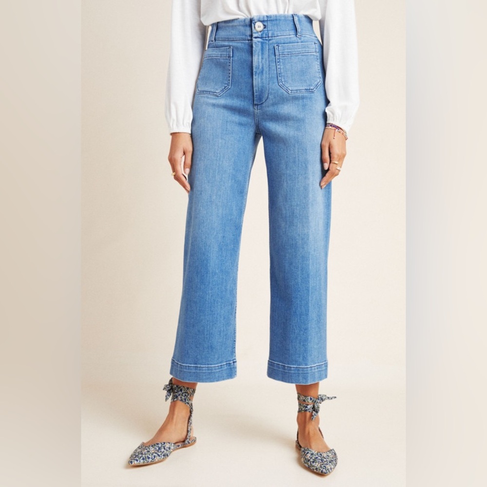 Anthropologie Pilcro The Skipper Light Blue Cropped Wide-Leg High-Waist Jeans